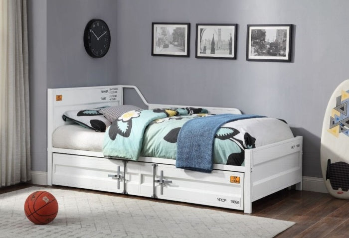 Acme 39880T Transport cargo container style white metal kids twin bed with under bed trundle
