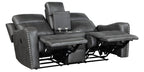 Homelegance 9515DGY-2PW  2 pc Hazen dark grey faux leather sofa and love seat set with power motion recliner ends cup console nail head trim