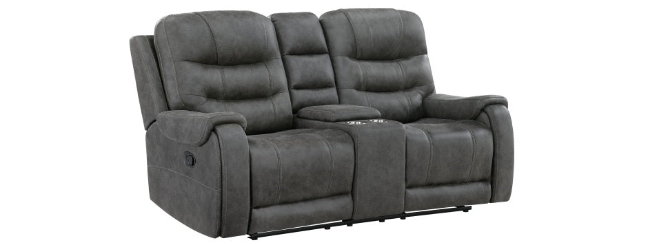 Homelegance 9634DGY-SL 2 pc Hazen dark grey polished microfiber fabric sofa and love seat set with recliner ends cup console