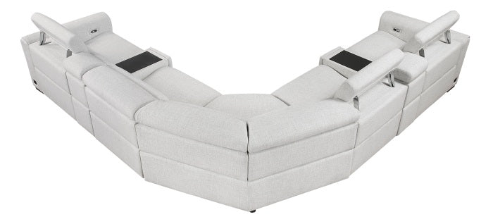 9455CLD-7LRRRPWH  7 pc McPherson cloud colored durable chenille fabric modular power reclining and power headrest sectional sofa