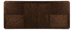 5962-7PC 7 pc Claymont cherry finish dark walnut inlay wood dining table set fabric seating