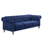 Emma Blue Velvet Crystal Button Tufted Sofa and Love Seat Set with Acrylic Legs & Nailhead Trim – 24-13CB-2PC