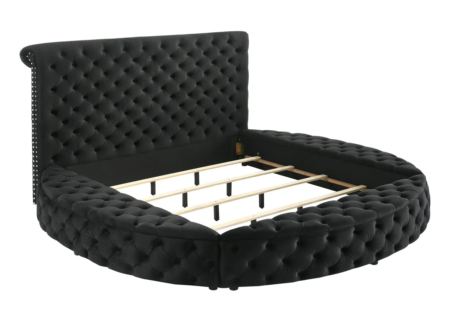 Crown Mark 5202BK Danbury black colored fabric tufted round queen storage bed