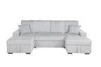 Best Quality SE42-4PC 4 pc Light grey wide corduroy fur fabric sectional sofa with pop up sleep area and chaise with storage ottoman USB plugs