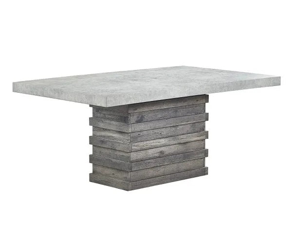 D710-7PC 7 pc  Privett brown grey finish wood base faux concrete top modern rustic dining table set