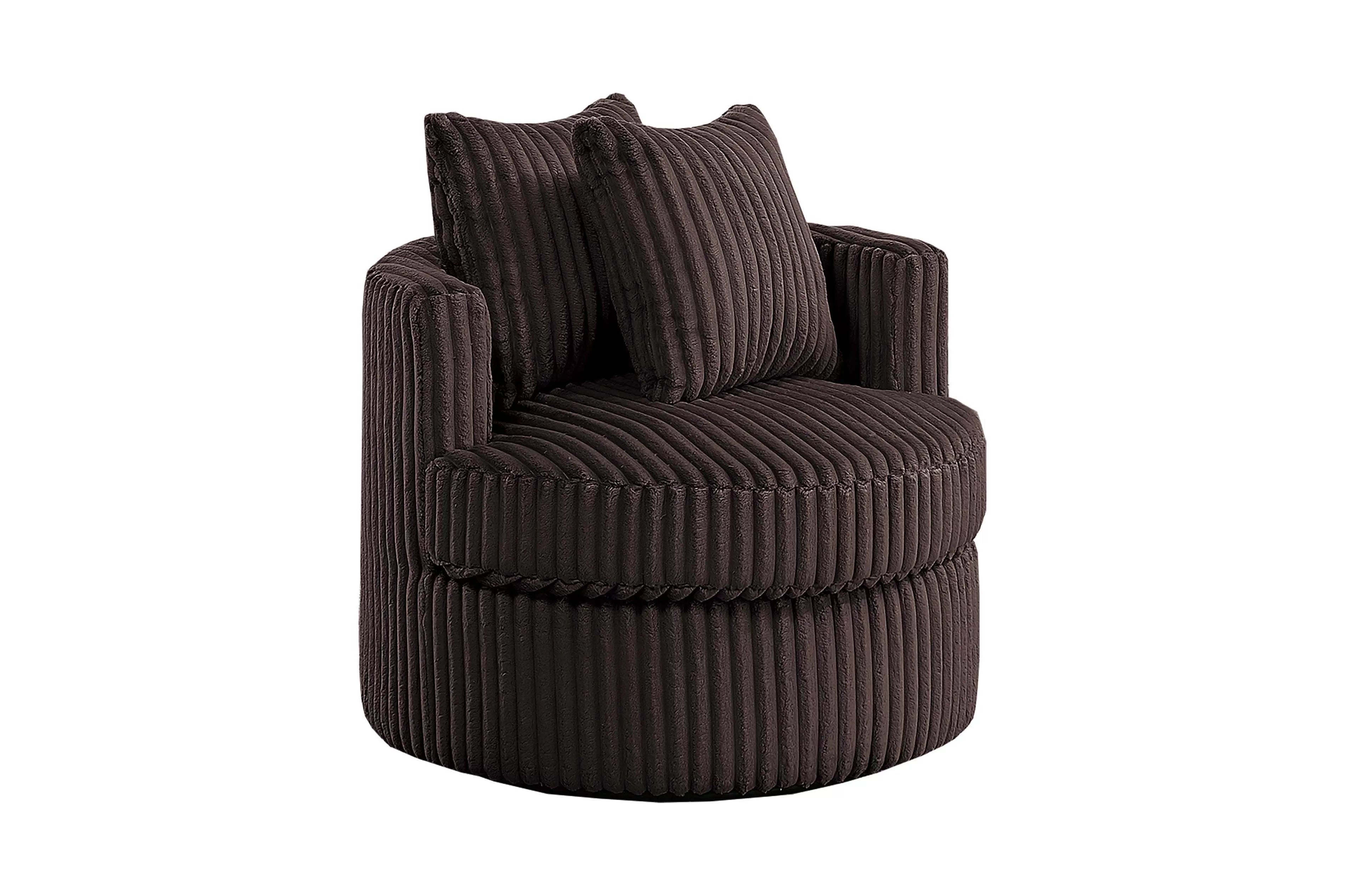 Poundex F1941 Chocolate fur like corduroy fabric swivel barrel back accent chair