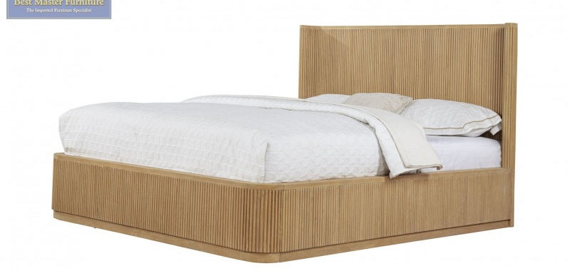 Best Master QT05LOQ-4PC 4 pc Qetora light oak finish wood with fluted panel accent design queen bed set