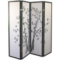 Prentice 4-Panel Black Wood Bamboo Design Shoji Screen Room Divider with Rice Paper – 591-4