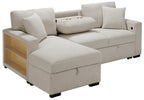 Homelegance 9630BE-2LRC 2 pc Monterey beige boucle fabric sectional sofa pop up sleep area storage chaise and drop down table tray