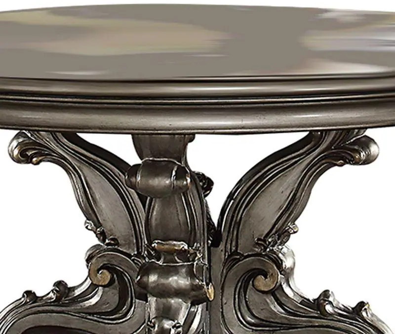 Acme 66840-22 7 pc Rosdorf park barnathan versailles antique platinum finish wood 60" round dining table set