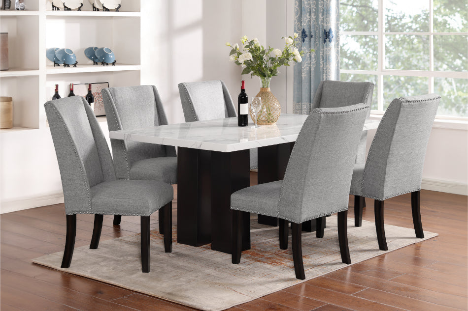 40-1221-7PC 7 pc Faust espresso finish wood 68" faux marble top dining table set