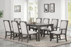 40-1605-7PC 7 pc Lisbon grey finish wood 102" dining table set marble inlay pattern on top of table