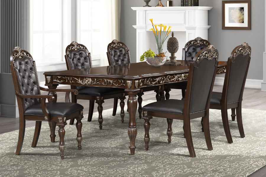 49-1754-7PC 7 pc Maximus cherry finish wood dining table set faux leather chairs classic style heirloom craftsmanship