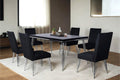 40-1891-7PC 7 pc Ava black finish wood 71" modern dining table set with chrome accents and black velvet chairs