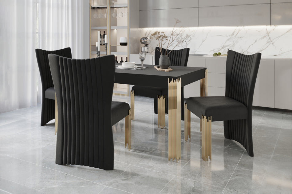 40-2034-5PC 5 pc Empire black finish wood 72" dining table set modern style gold finish legs