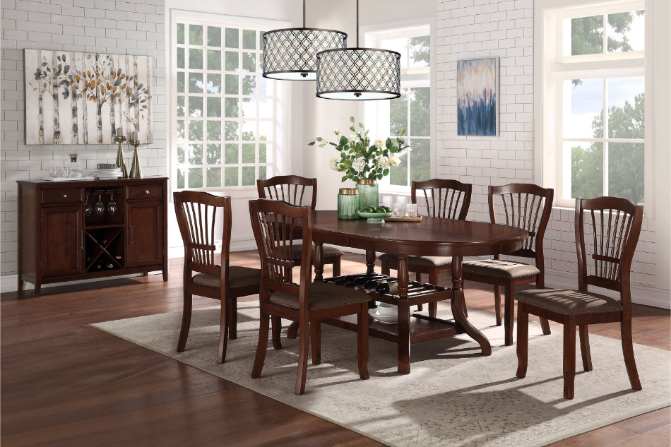 40-2541-7PC 7 pc Bixby espresso cherry finish wood 60" oval dining table set fabric upholstered seats