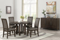 40-4212-RD-5PC 5 pc Cityscape dark walnut finish wood 47" round dining table set fabric upholstered seats
