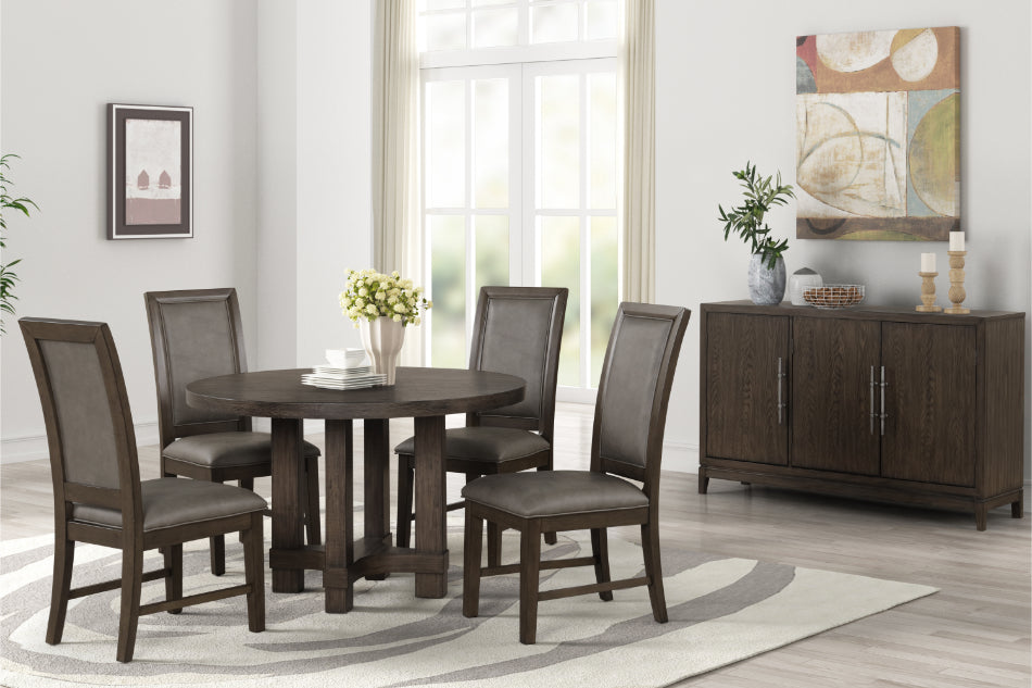 40-4212-RD-5PC 5 pc Cityscape dark walnut finish wood 47" round dining table set fabric upholstered seats