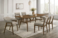 D2749-7PC 7 pc Miller walnut finish wood dining table set fabric chairs mid-century modern style