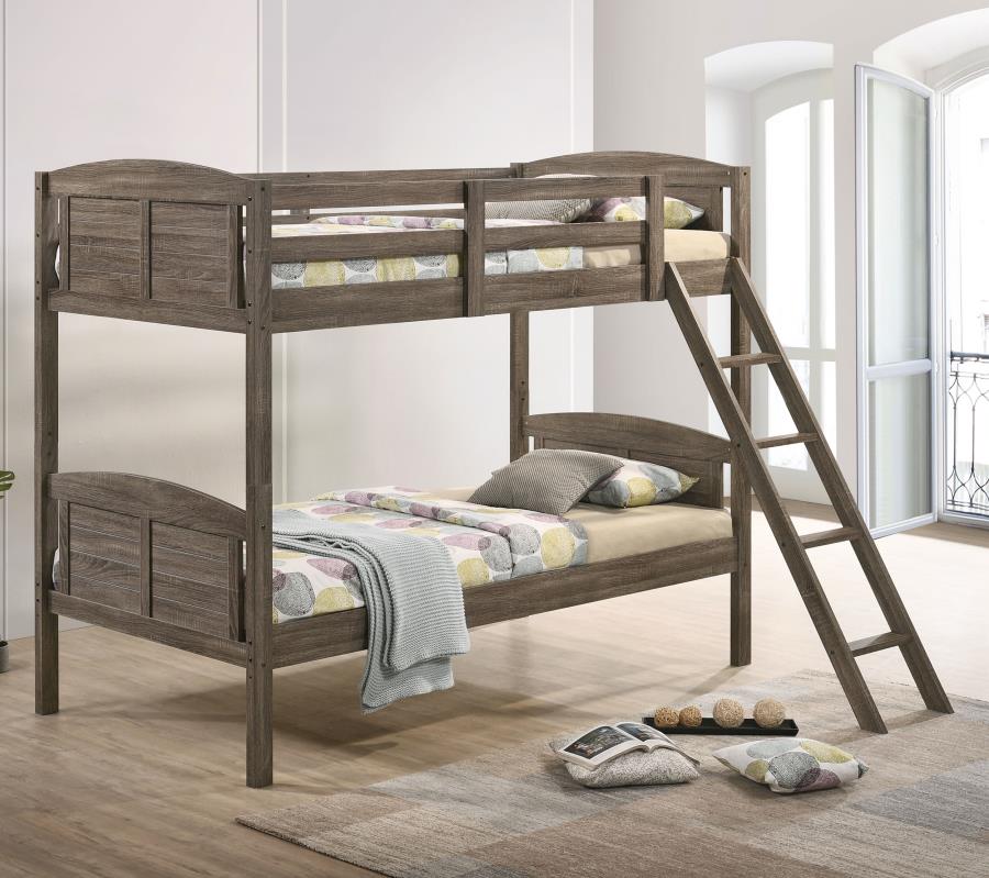 Coaster 400808 Harriet bee miles flynn weathered brown finish wood twin over twin convertible bunk bed set
