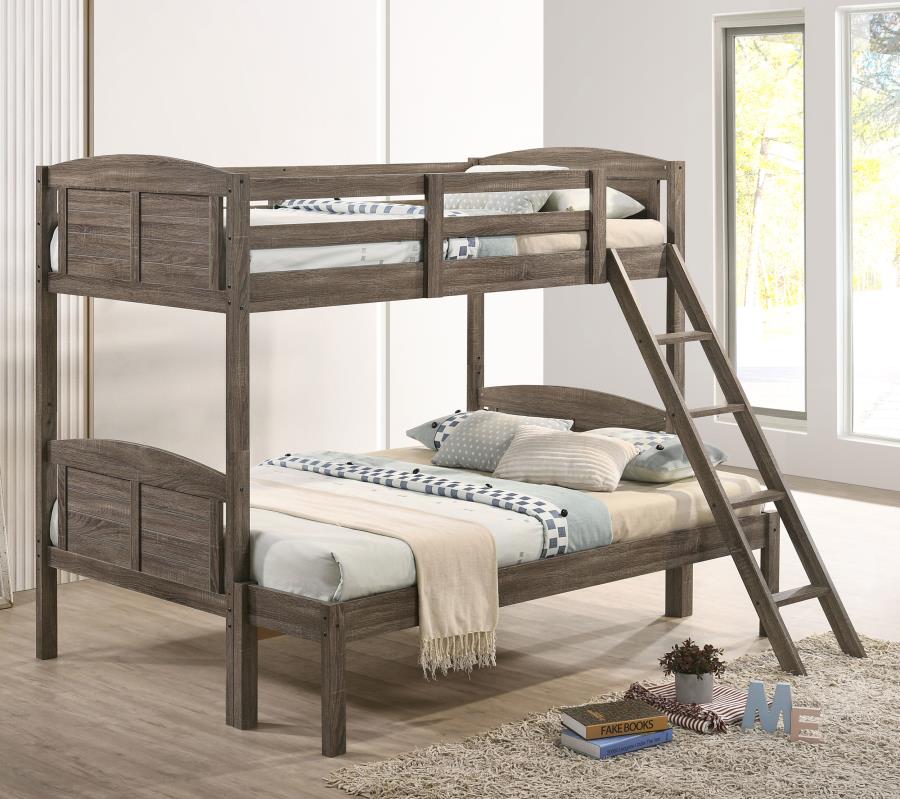 Coaster 400809 Harriet bee miles flynn weathered brown finish wood twin over full convertible bunk bed set