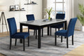 D400-10-BL-5PC 5 pc Celeste faux marble top espresso finish wood 64" dining table set with blue chairs