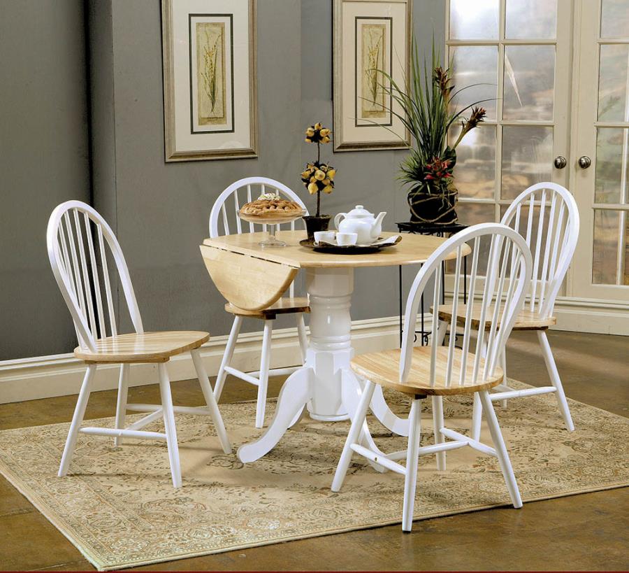 Coaster 4241 5 pc August grove fleury hesperia natural and white finish wood breakfast bistro drop leaf table set