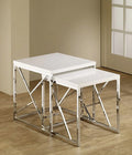 2-Piece Glossy White & Chrome Nesting Accent Table Set – 4287