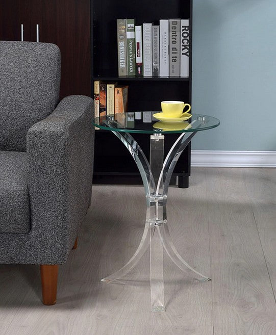 Asia Direct 4292 Orren ellis saxton clear acrylic legs clear round glass top side table
