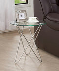 Sawyer Stainless Steel Frame Round Clear Glass Top Side Table – 4293