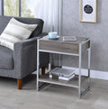Walhame Grey Wood & Chrome Metal Frame Side Table with Drawer – 4296