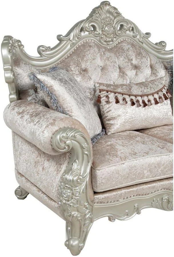 Best master TLR02-2PC 2 pc Regal royal traditional style champagne tone fabric antique white finish wood Sofa and Love seat set