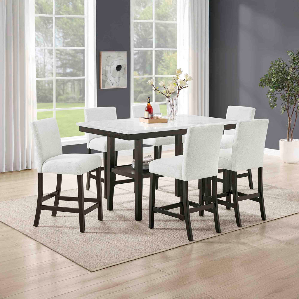 45-D422-7PC 7 pc Carissa espresso finish wood counter height dining table set faux marble top