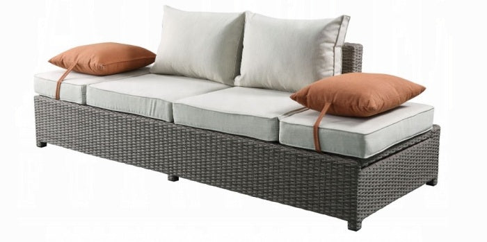 Acme 45015 Brayden studio braxten salena beige fabric and grey faux wicker patio lounge sofa with ottoman