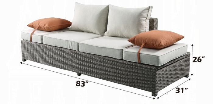 Acme 45015 Brayden studio braxten salena beige fabric and grey faux wicker patio lounge sofa with ottoman