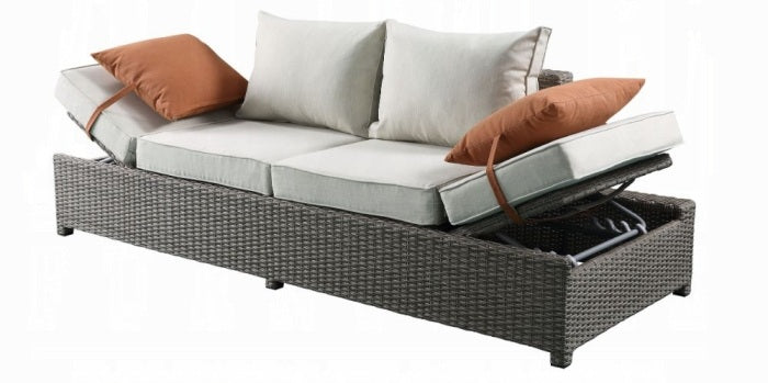 Acme 45015 Brayden studio braxten salena beige fabric and grey faux wicker patio lounge sofa with ottoman