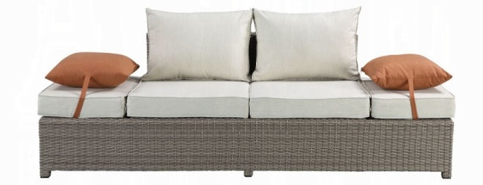 Acme 45015 Brayden studio braxten salena beige fabric and grey faux wicker patio lounge sofa with ottoman