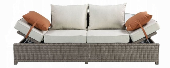 Acme 45015 Brayden studio braxten salena beige fabric and grey faux wicker patio lounge sofa with ottoman