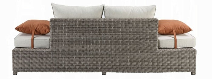 Acme 45015 Brayden studio braxten salena beige fabric and grey faux wicker patio lounge sofa with ottoman