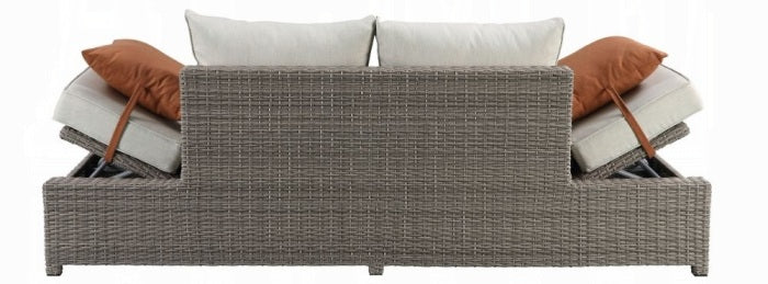 Acme 45015 Brayden studio braxten salena beige fabric and grey faux wicker patio lounge sofa with ottoman