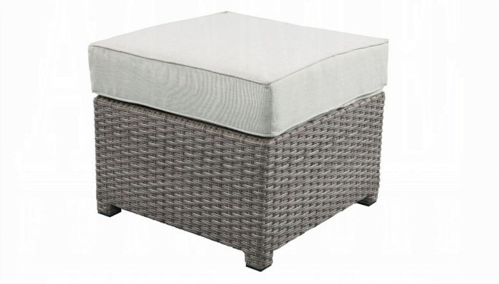 Acme 45015 Brayden studio braxten salena beige fabric and grey faux wicker patio lounge sofa with ottoman