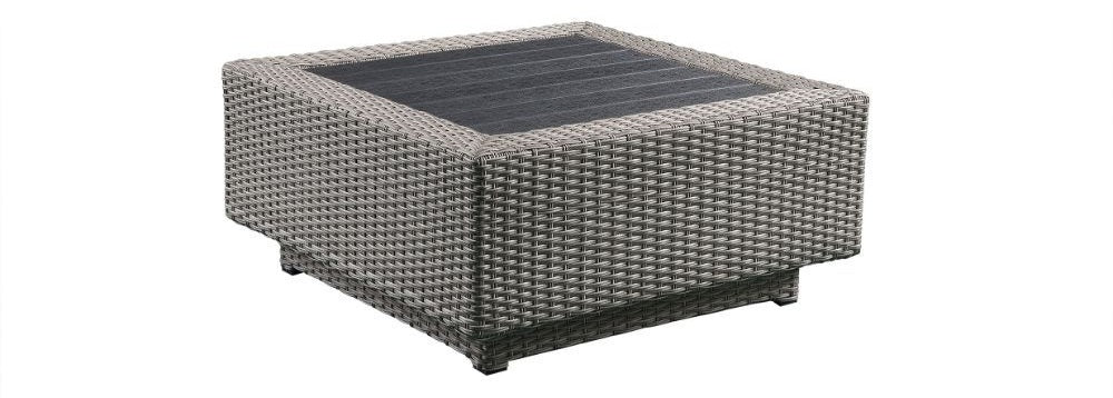 Acme 45020 Brayden studio braxten salena beige fabric and grey faux wicker patio lounge sofa sectional with coffee table