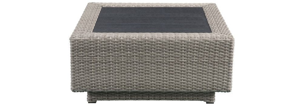 Acme 45020 Brayden studio braxten salena beige fabric and grey faux wicker patio lounge sofa sectional with coffee table