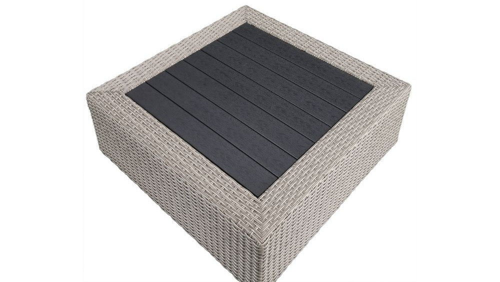 Acme 45020 Brayden studio braxten salena beige fabric and grey faux wicker patio lounge sofa sectional with coffee table