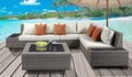 Acme 45020 Brayden studio braxten salena beige fabric and grey faux wicker patio lounge sofa sectional with coffee table