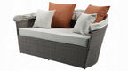 Acme 45025 Latitude run glynn beige fabric and grey faux wicker patio lounge half moon sofa and ottoman with canopy