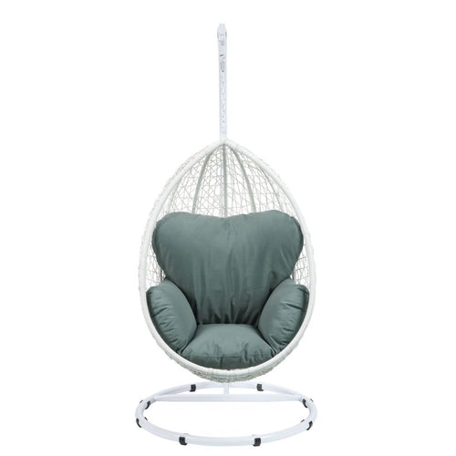 Acme 45032 Arlmont & Co. Shelteridge patio porch swing chair w/ stand green fabric white wicker/rattan