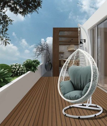 Acme 45032 Arlmont & Co. Shelteridge patio porch swing chair w/ stand green fabric white wicker/rattan