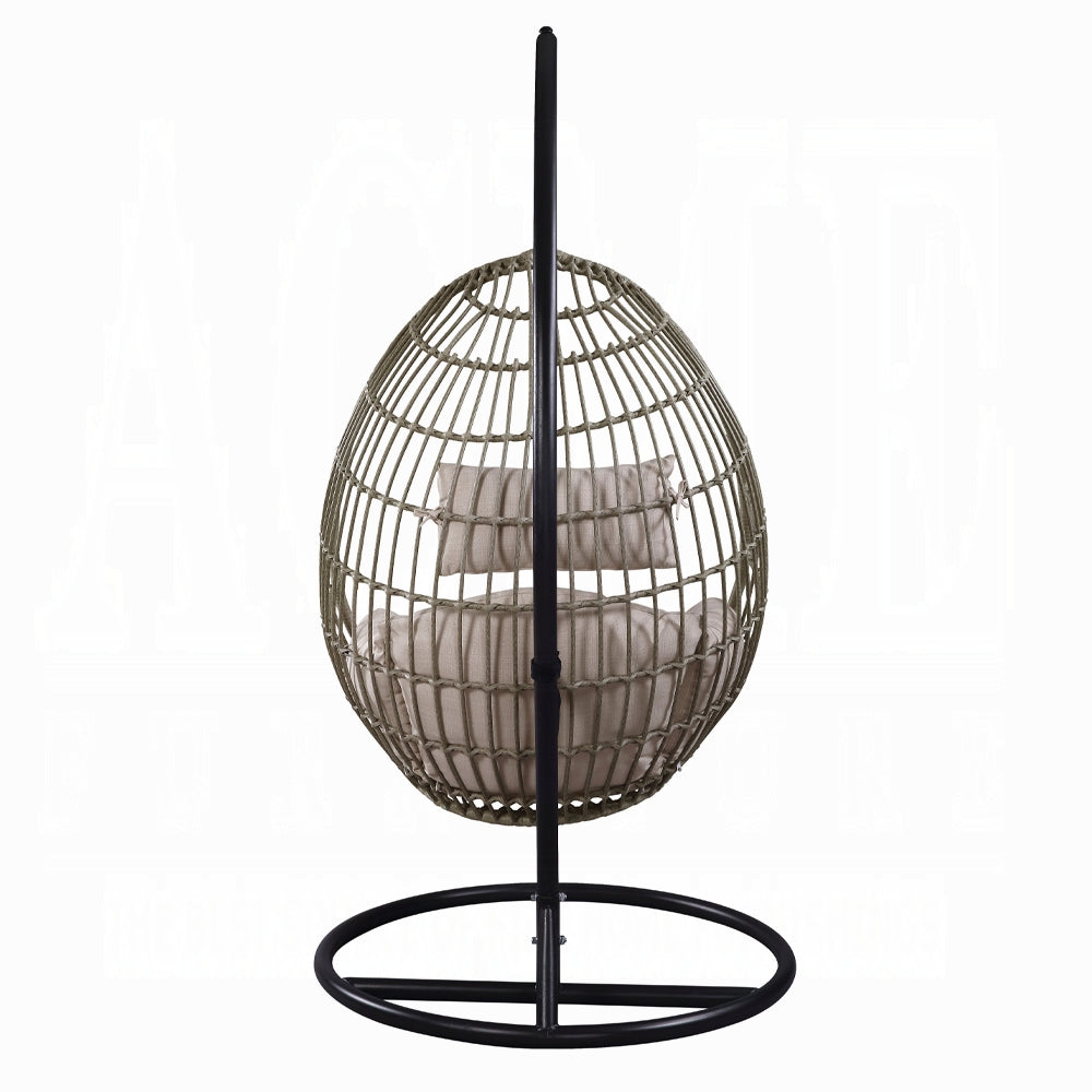 Acme 45082 Arlmont & Co. Shelteridge Vasant patio porch swing chair w/ stand fabric cushion wicker/rattan round frame