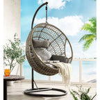 Acme 45088 Arlmont & Co. Shelteridge patio porch swing chair w/ stand fabric cushion wicker/rattan round frame